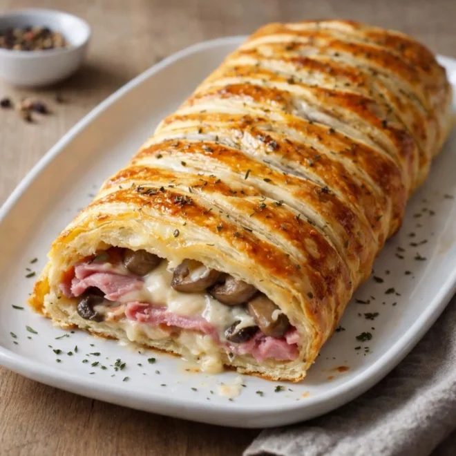 Tresse feuilletée jambon champignons fromage | Recette