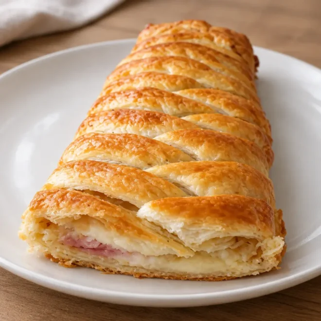 Tresse feuilletée jambon, comté et moutarde