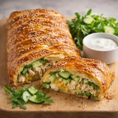 Tresse feuilletée au poulet cheddar : snack rapide