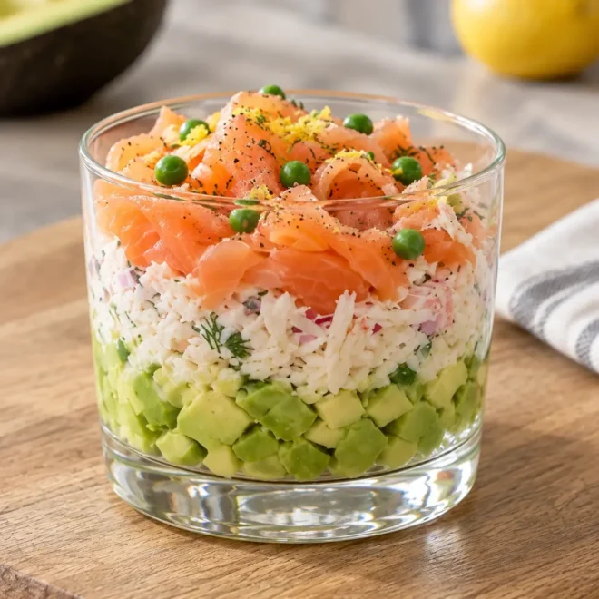 Verrine avocat crabe saumon fumé facile