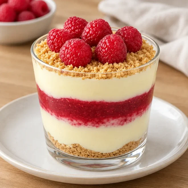 Verrine framboise-crème biscuitée facile