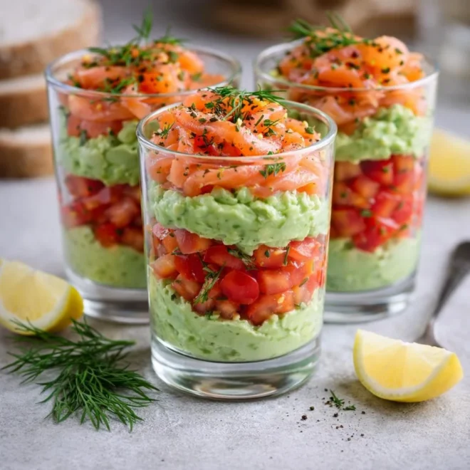 Verrines avocat saumon fumé tomates : recette facile