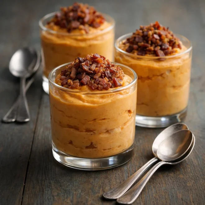 Verrines de mousse de patate douce & bacon croustillant