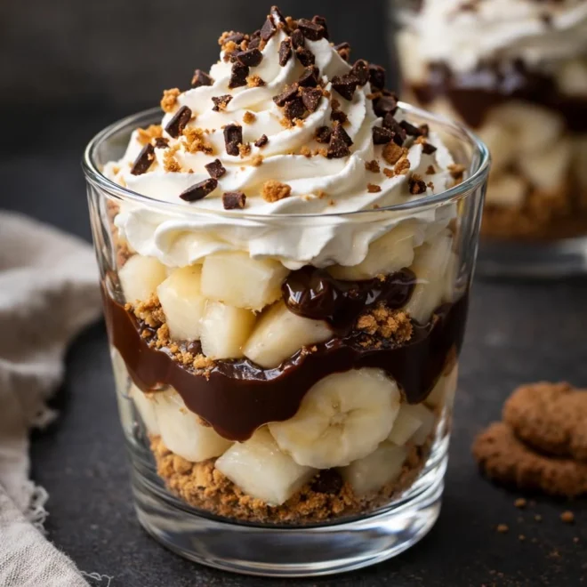 Verrines poires bananes chocolat spéculoos : 17 min