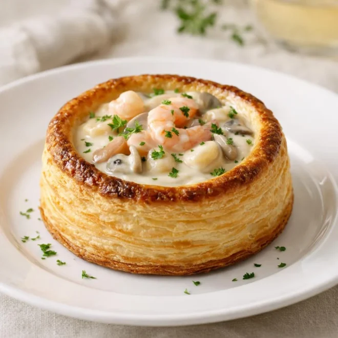 Vol-au-vent aux fruits de mer : sauce crémeuse