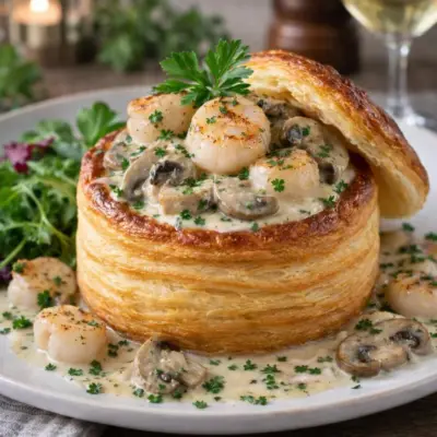 Vol-au-vent aux Saint-Jacques et champignons à la crème