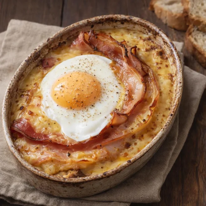 Welsh au Maroilles AOP : jambon fumé, œuf coulant