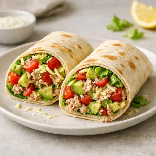 Wraps au thon avocat et tomates sans cuisson