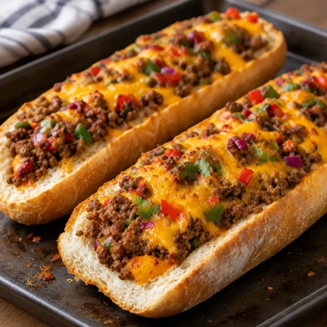 Baguette gratinée au bœuf haché tex-mex