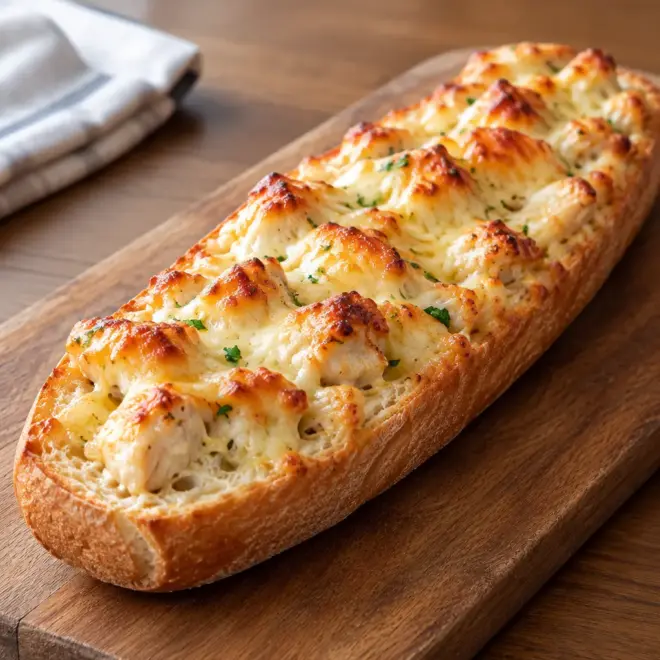 Baguette gratinée recette au poulet et cheddar