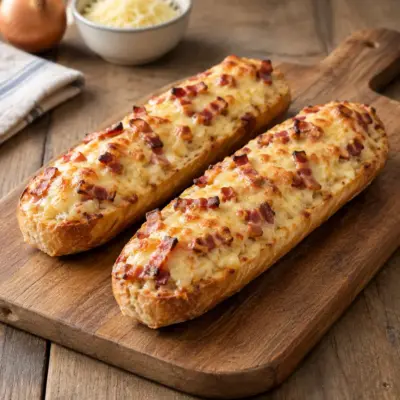 Baguettes gratinées au fromage et aux lardons