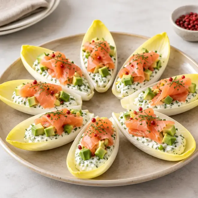 Barquettes d’endives : recette fraîche au saumon fumé