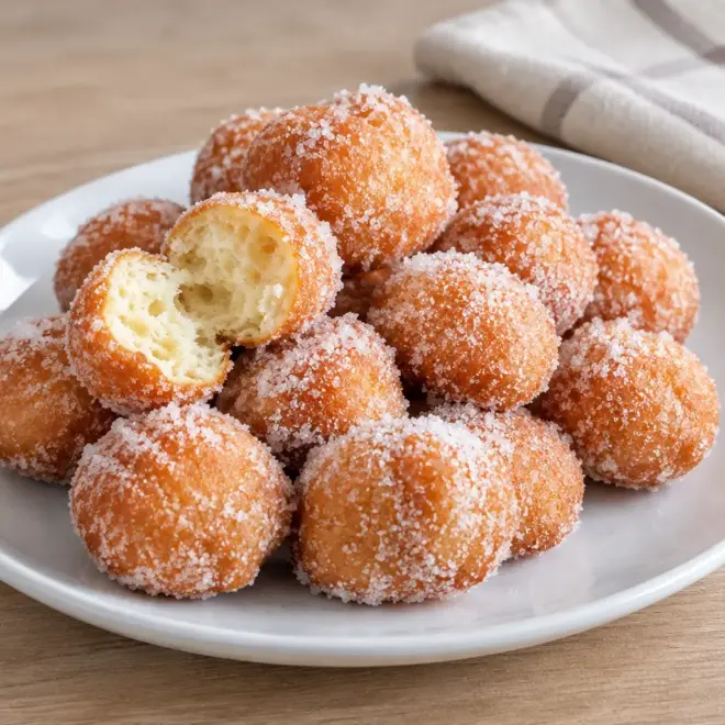 Beignets sucrés à pâte levée, dorés et moelleux