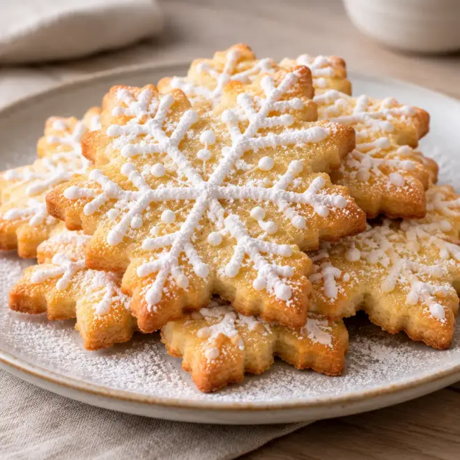 Biscuits flocons de neige, sablés dorés et décorés