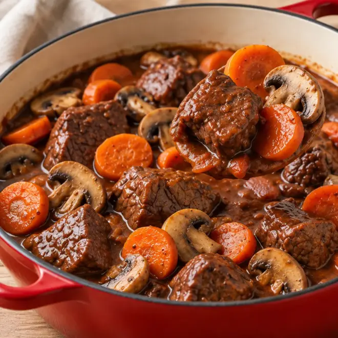 Bœuf bourguignon recette aux carottes et champignons
