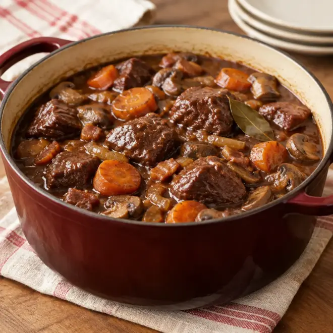 Bœuf bourguignon facile et fondant en cocotte