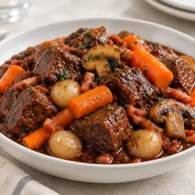 Bœuf bourguignon facile, fondant au vin rouge