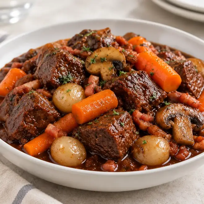 Bœuf bourguignon facile, fondant au vin rouge