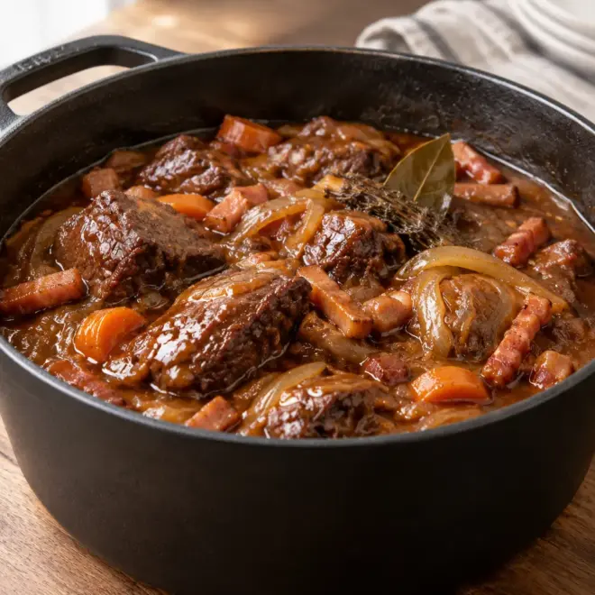 Bœuf bourguignon recette fondante en cocotte
