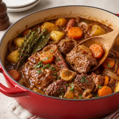 Bœuf bourguignon recette fondante en cocotte
