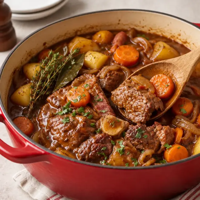 Bœuf bourguignon recette fondante en cocotte