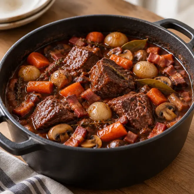 Bœuf bourguignon recette fondante en cocotte