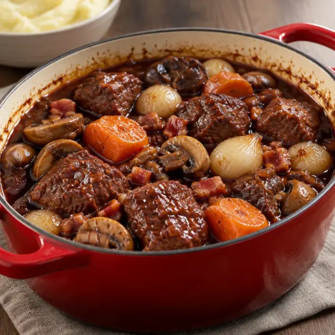 Recette bœuf bourguignon fondant au vin rouge