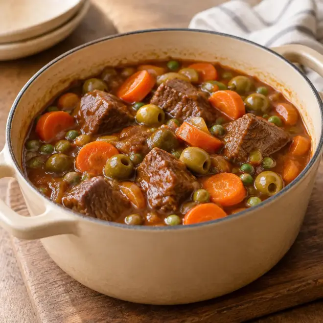 Bœuf en sauce recette aux carottes et petits pois