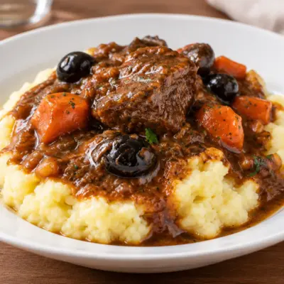 Bœuf mijoté recette, sauce brune et purée