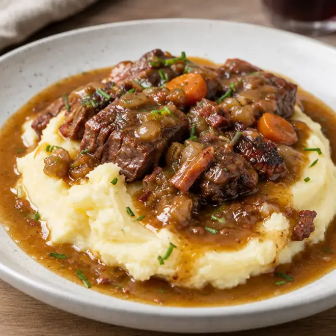 Bœuf mijoté recette familiale et purée crémeuse