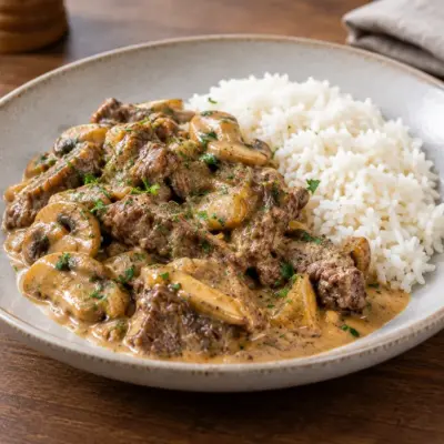 Bœuf Stroganoff recette crémeuse aux champignons