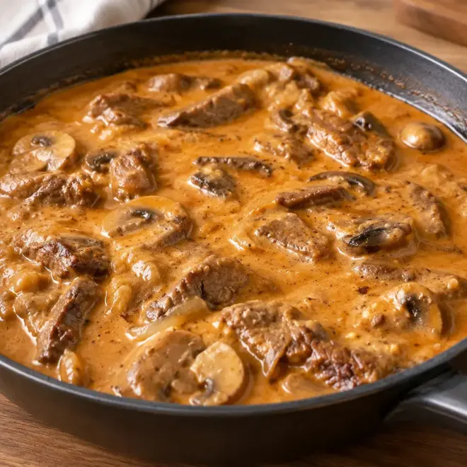 Bœuf stroganoff recette crémeuse aux champignons