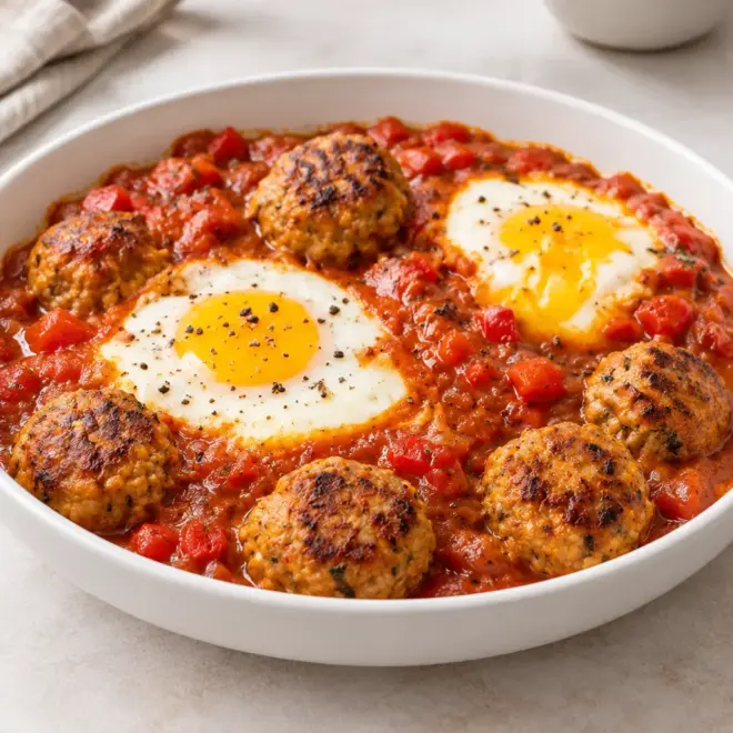 Boulettes de viande : sauce tomate et œufs