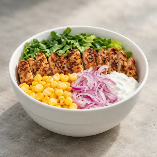 Bowl poulet rôti, recette facile au yaourt-citron
