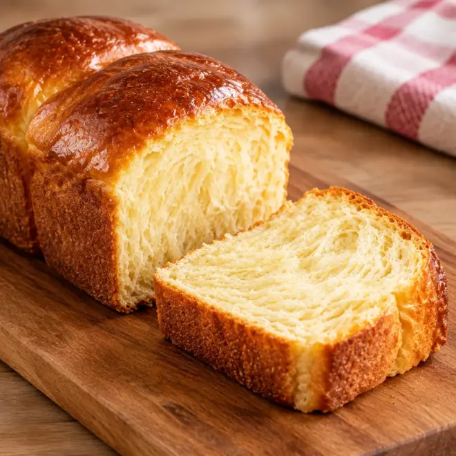 Brioche française, mie filante et croûte brillante