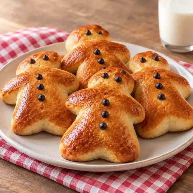 Brioches en forme de bonhommes faciles et dorées