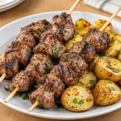 Brochettes d’agneau grillées faciles et dorées