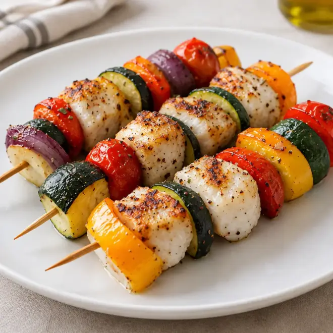 Brochettes de poisson faciles aux légumes grillés