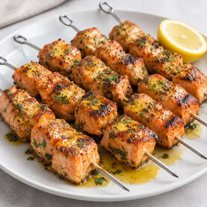 Brochettes de saumon recette au miel et moutarde