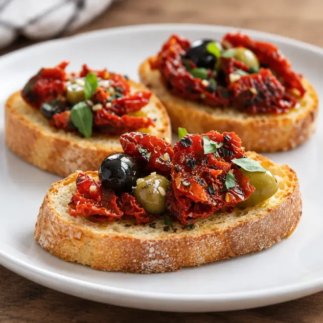 Bruschetta tomates séchées et olives facile
