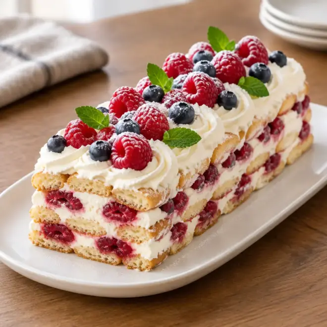 Bûche mascarpone et framboises sans cuisson facile