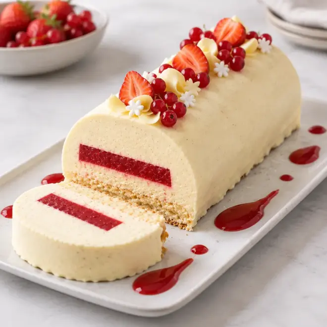 Bûche mousse fraise-vanille facile et festive