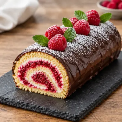 Bûche roulée framboise-chocolat facile et moelleuse