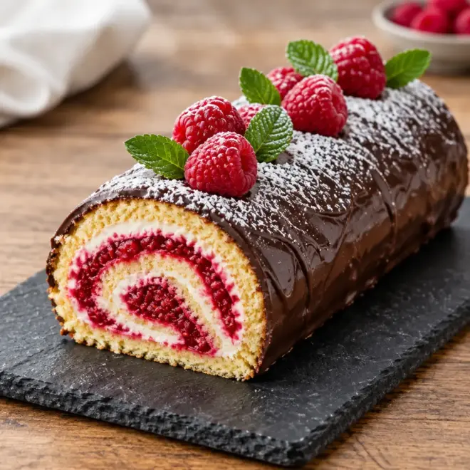 Bûche roulée framboise-chocolat facile et moelleuse