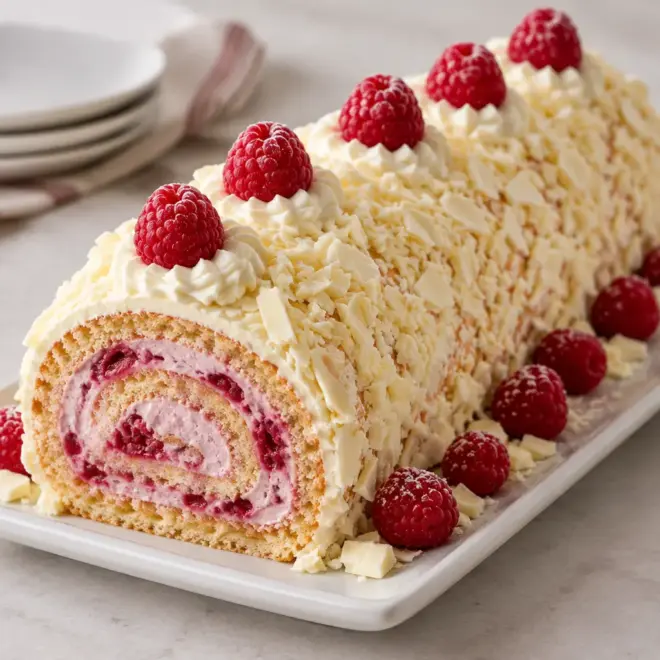 Bûche roulée framboise et chocolat blanc facile
