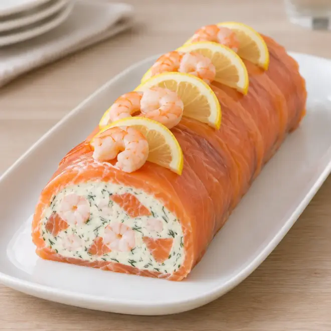 Bûche salée aux crevettes et au saumon fumé