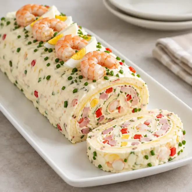 Bûche salée crevettes jambon facile et crémeuse