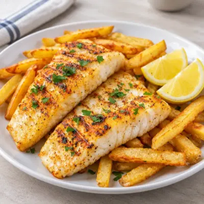 Cabillaud grillé recette facile et frites croustillantes