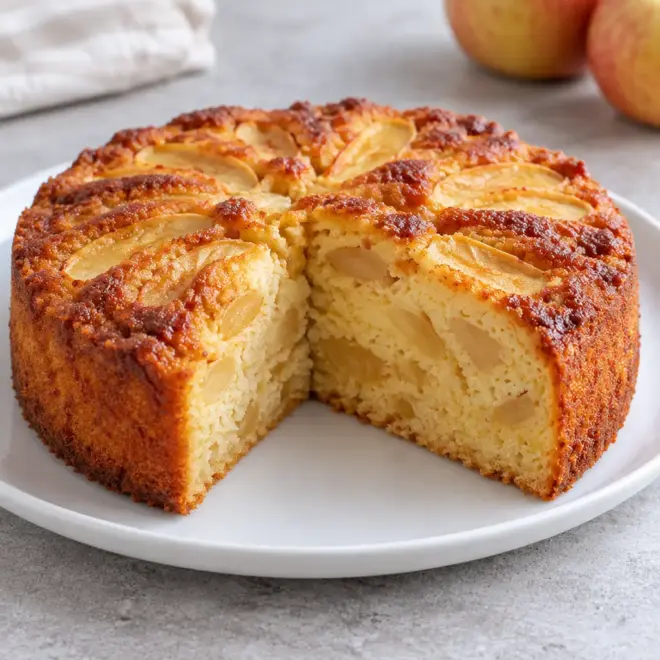 Cake aux pommes sans sucre ajouté, moelleux et doré