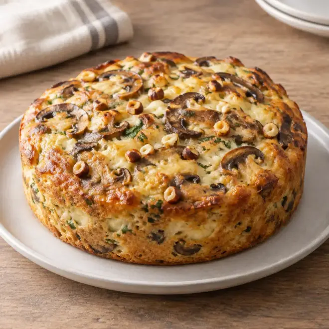 Cake salé aux champignons facile et moelleux